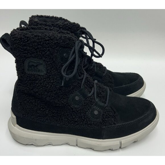 Sorel Women's Explorer II Joan Cozy Boots Waterproof Black Size 7 Sherpa Lace Up - Picture 1 of 8